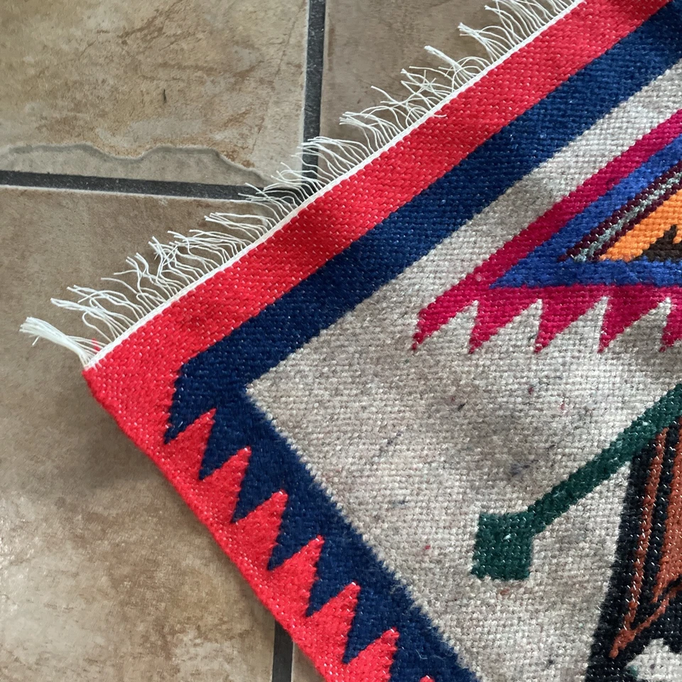 Vintage ECUADOR Hand Woven WALL HANGING Tapestry Rug 26x37" Tiki Totem #2 - Image 3 of 4