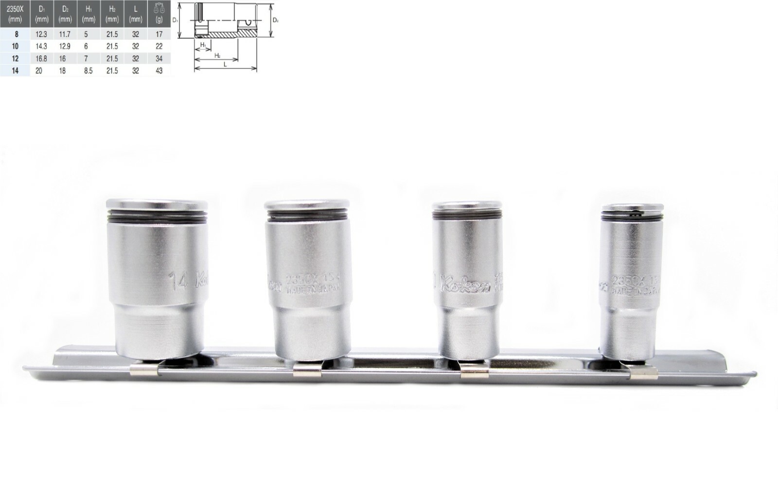 Koken 1/4\ Nut Grip SteckschlüSsel-Satz 4Tlg. Auf Schiene"-image