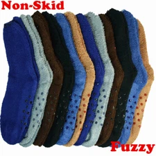 6 Pairs Men Soft Cozy Fuzzy Socks Non-Skid Plain Solid Winter Home Slipper 10-13