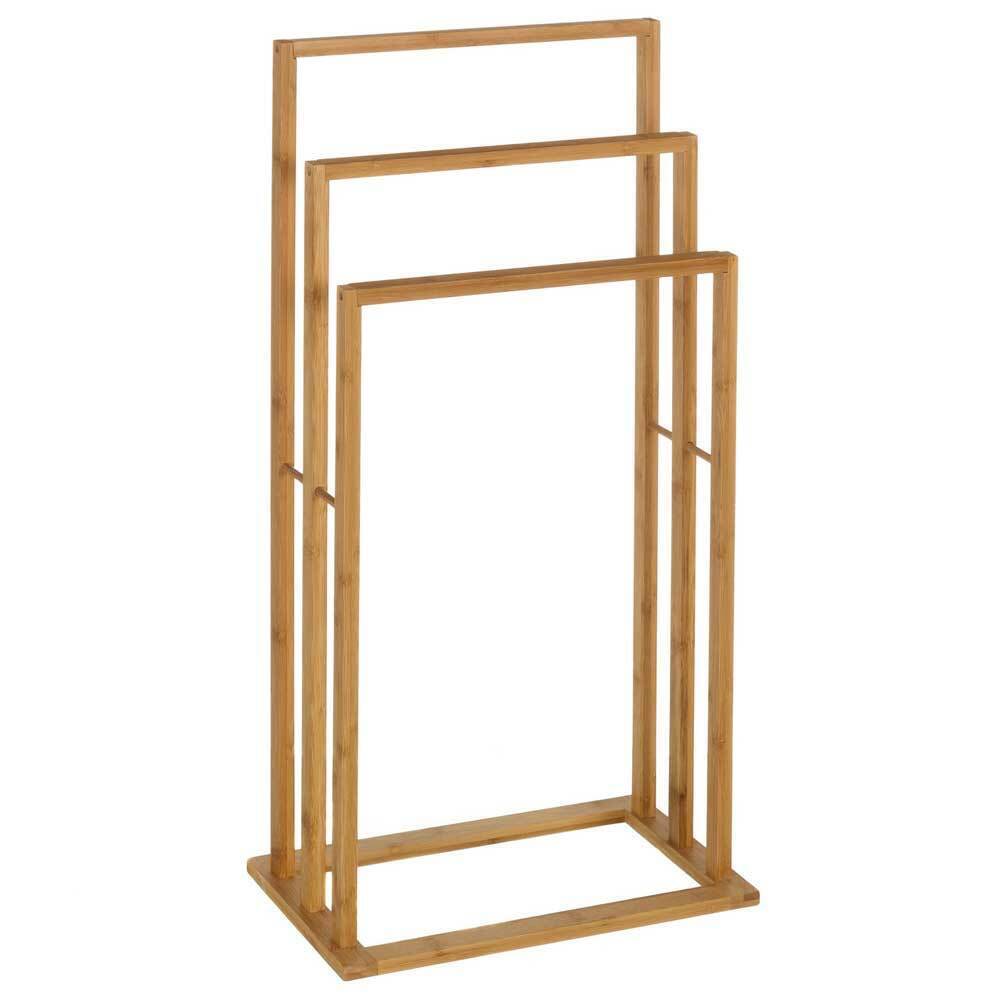 Porta Asciugamani Da Terra Piantana Legno Bambu' 3 Braccia Per Asciugamani Bagno