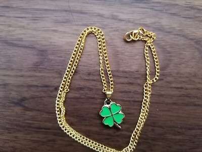 Gold Plated Necklace With Small Four Leaf Clover/ Shamrock Pendant
