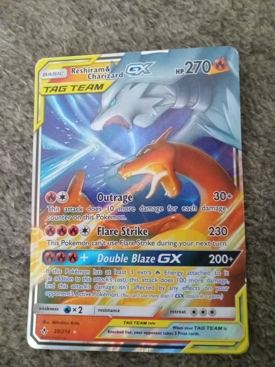 pokemon cards reshiram and charizard Pokmon TCG: & Charizard-GX Figure Collection Moon Unbroken Bonds Tag Team #20 Card Reshiram & Charizard GX -