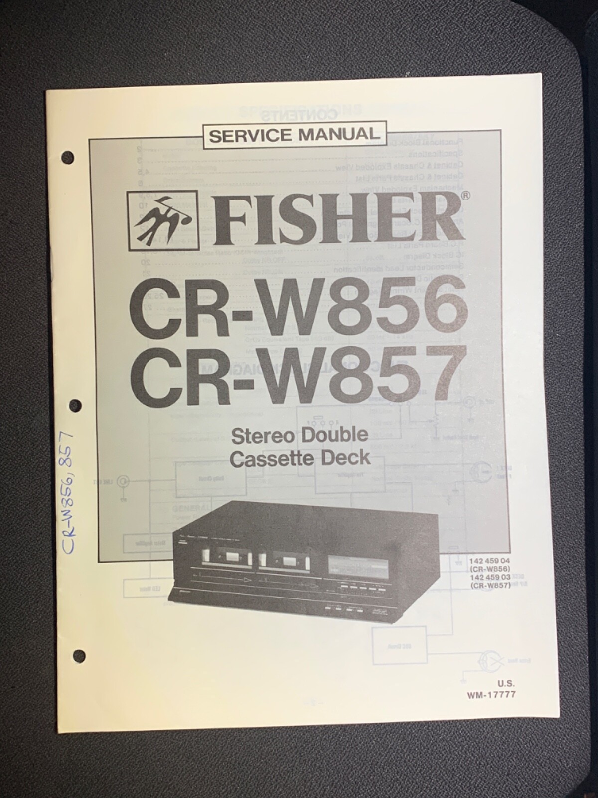 Fisher CR-W856 CR-W857 Stereo Double Cassette Deck Service Manual Original