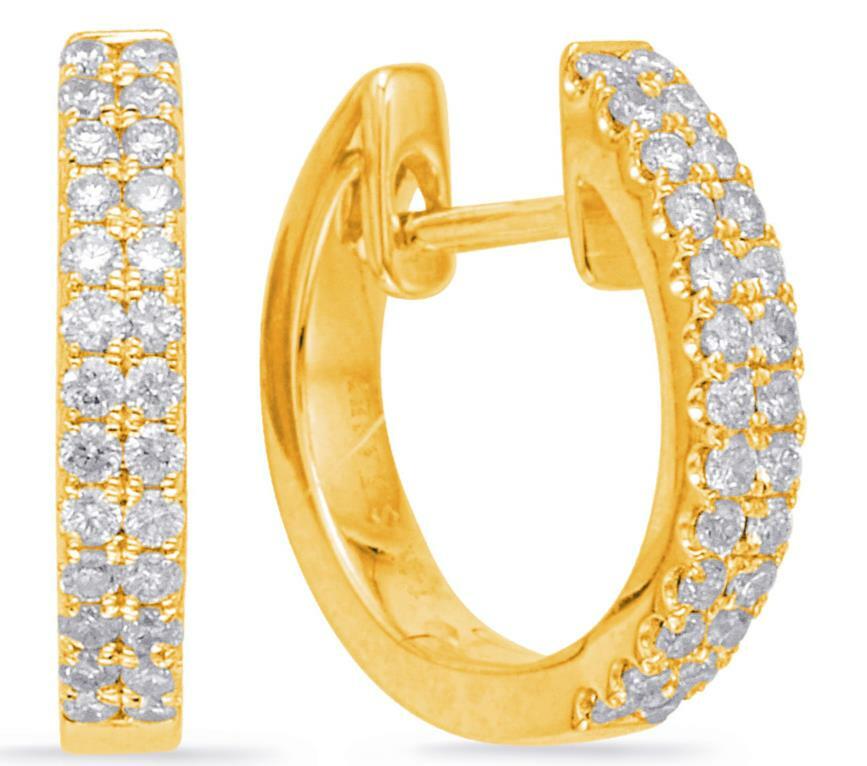FILA ORECCHINI PENDENTI HUGGIE ESTATE .24CT DIAMANTE ORO GIALLO 14KT 3D CLASSICI DUE FILE