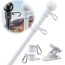 White Flag Pole for House - Tangle Free Outdoor Flag Pole Kit with Holder Bra...