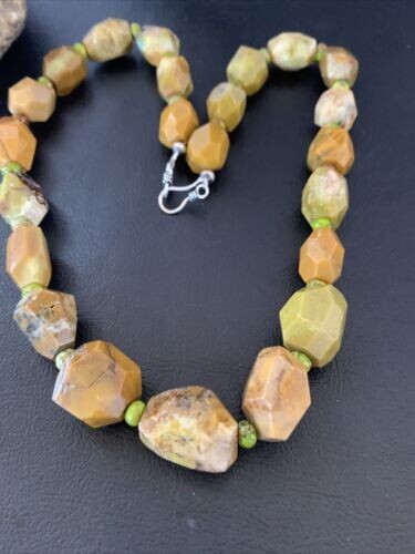 Green Nugget Turquoise Faceted Navajo Sterling Silver Necklace 21" 1492 - Picture 4 of 12