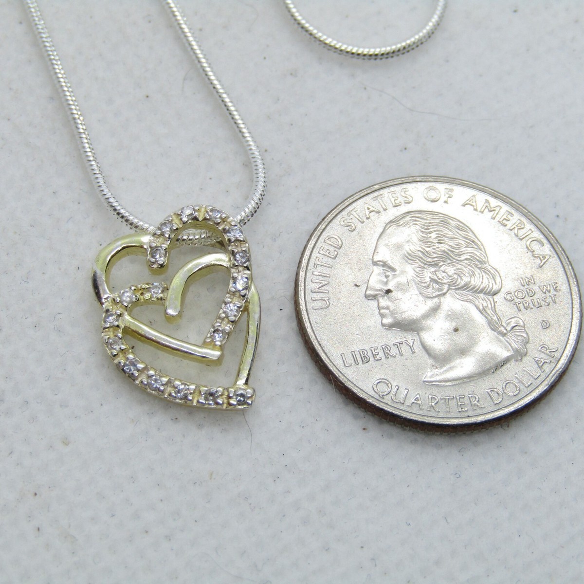 Beautiful SU CH Sterling Silver 925 CZ Studded Double Heart