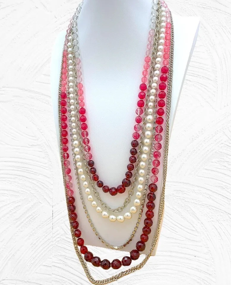 Ожерелье White House Black Market многослойное розовое стекло стразы заявленное изделие