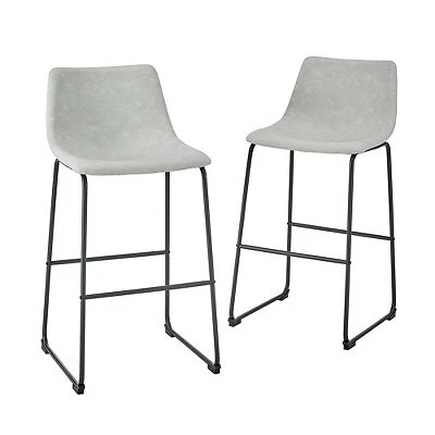 Set of 2 Laslo Modern Upholstered Faux Leather Barstools Gray