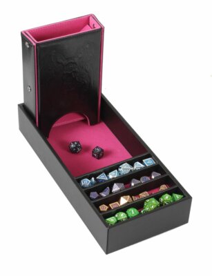 Pink/Black Leather Dice Tower and Storage Tray RPG DnD Dungeons Dragons AD&D