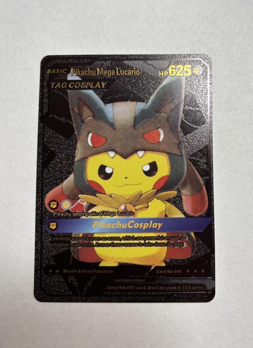 海外版 Pikachu Mega Lucario コスプレカード Rare Pikachu Mega Lucario Cosplay| Black & Gold Foil Pokemon TCG