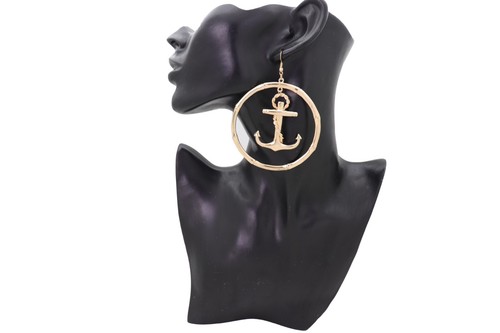 Juego de pendientes de gancho color dorado aro de metal ancla náutica moda joyería - Imagen 11 de 12