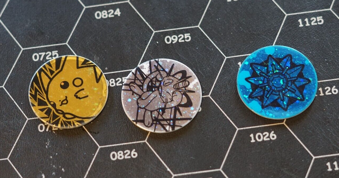 3 Pokemon Coins | 2000  Wizards Of The Coast | Meowth, Pikachu, Starmie