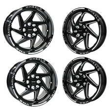 VMS Typhoon Black Milling Drag Pack 15X8 & 15x3.5 Racing Wheels 5X100 5X114.3