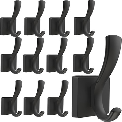 Heavy Duty Black Coat Hooks for Wall - 12 Pack for Coats, Towels & Bags