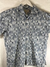 Cooke Street Men's Hawaiian Shirt Luau XL 100 Cotton Floral Leaf Blue Summer