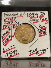 1839-A  France Gold 20 Francs King Louis Philippe--LUSTROUS  SCARCE CLASSIC COIN