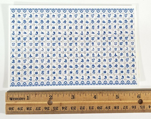Dollhouse Half Scale Wall Tiles Embossed Delft Blue & White 1:24 Scale - Picture 3 of 4