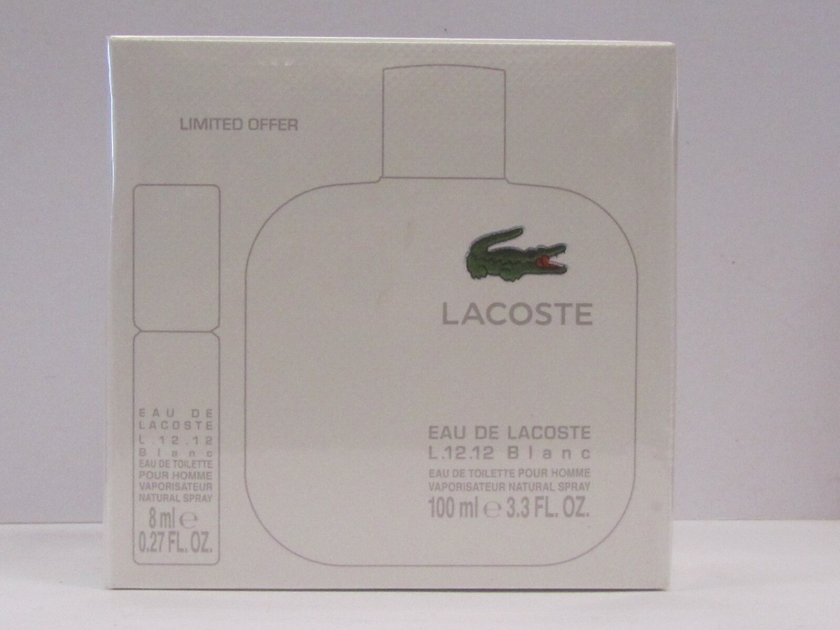 Eau De Lacoste L.12.12 Blanc White For Men Set 3.3 oz + 0.27 oz