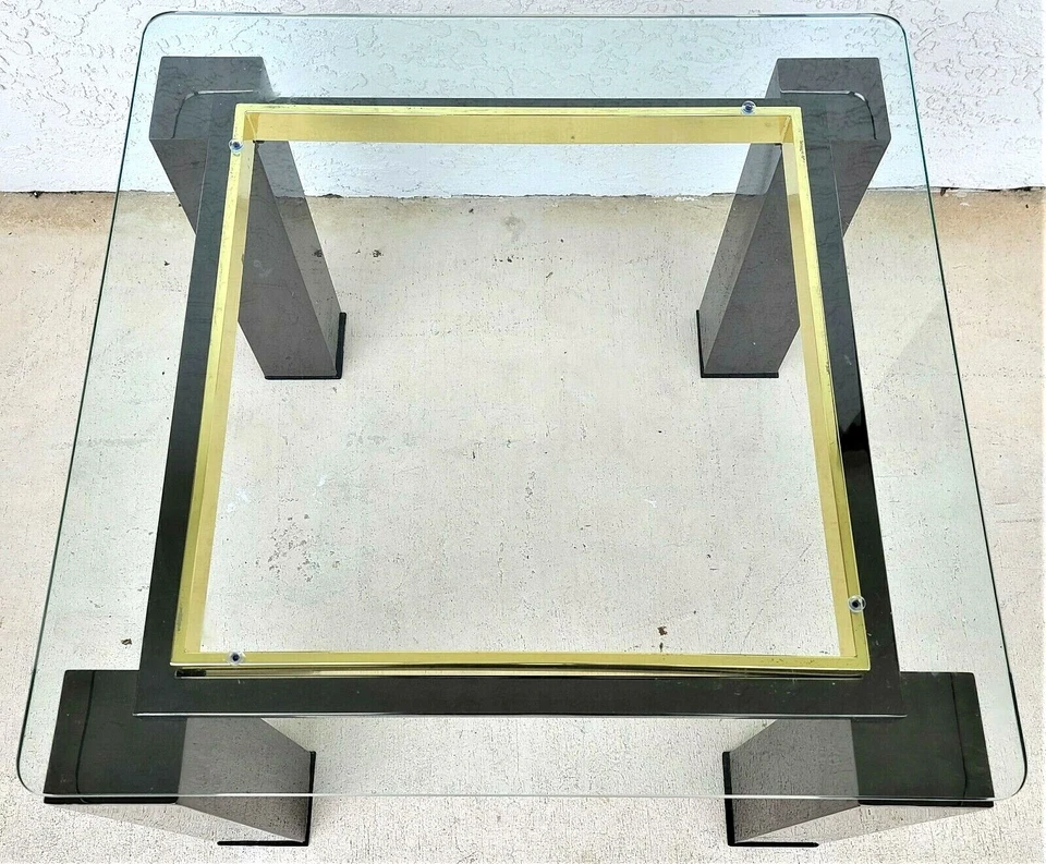 MCM Milo Baughman Style Italian Black Chrome Brass Glass Coffee Side End Table - Image 3 of 4