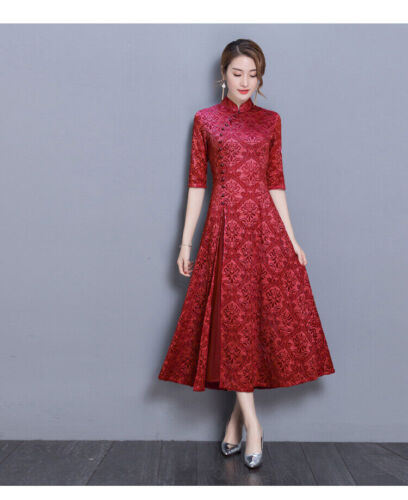 Modern Cheongsam Women Lace Qipao Chinese Dress Long Party Dress - Picture 1 of 27