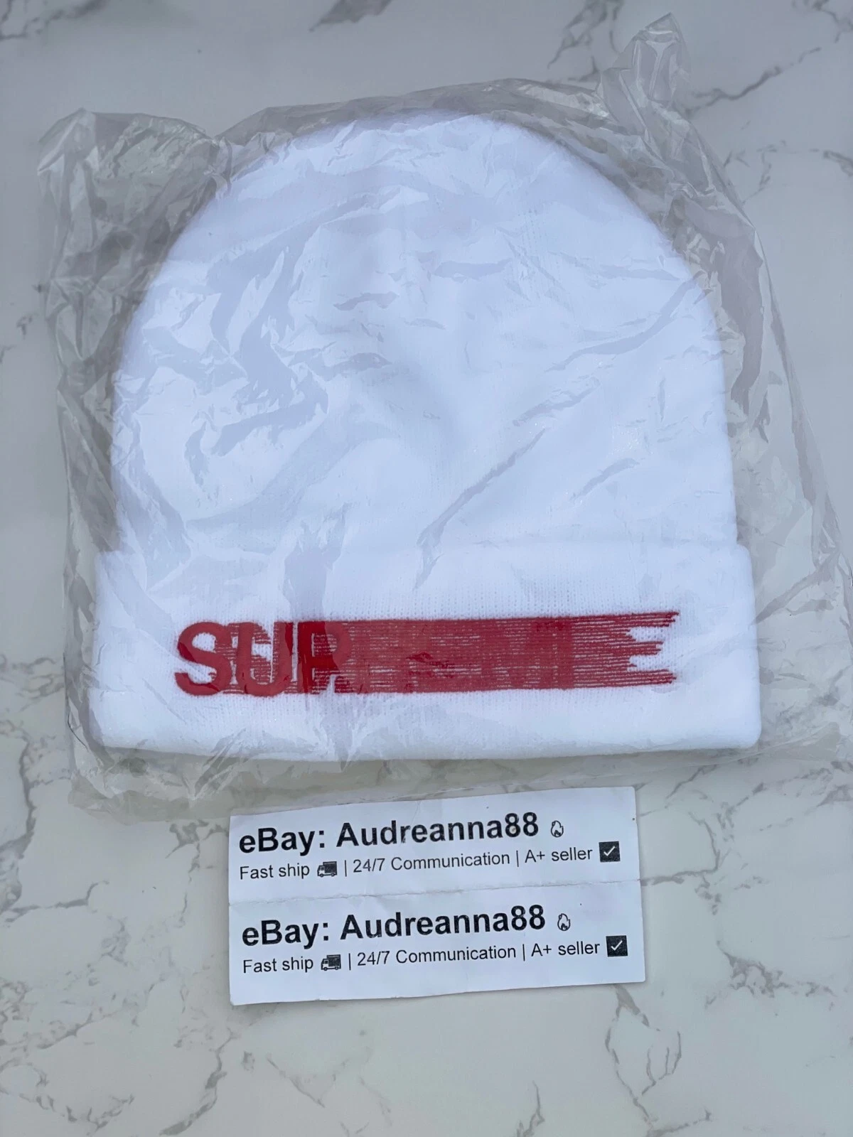 Supreme Motion Logo Beanie NOIR BLANC neuf authentique 