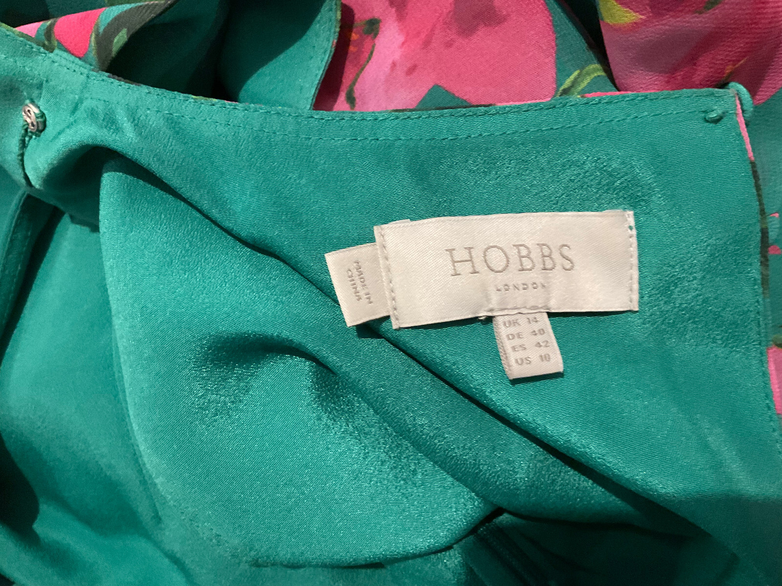 Hobbs Carly Green and Fuschia Pink Floral Midi Dress Size 14 eBay