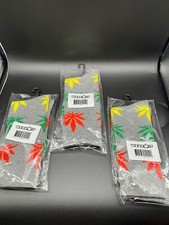 x3 Pairs Men Sports Leaf Weed Marijuana Gray Rasta Crew Cotton Long Socks