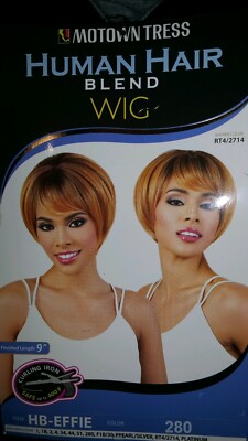 Motown Tress Human Hair Blend Wig EFFIE Black with White Thru Out Bang Bob Natur