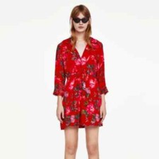 Zara Woman Red Floral Dress button down Small