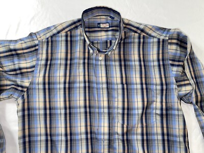 Alan Paine England Blue Gingham Button Down Long Sleeve Shirt Large Mint Cond