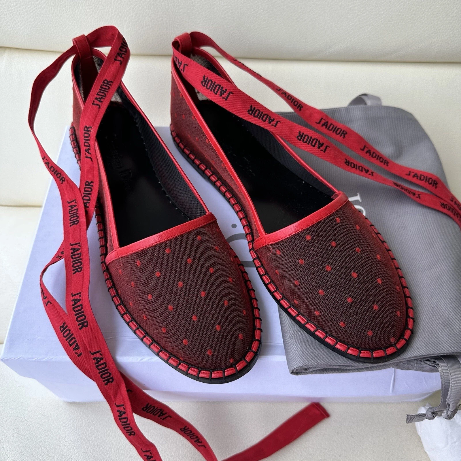 Chaussures neuves Christian DIOR BALLERINA ROUGE PROFOND ESPADRILLES TAILLE 38,5 Nicely D
