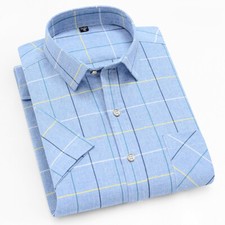 Mens Dress Shirts Short Sleeves Formal Business No Iron Plaids Casual Shirts Top