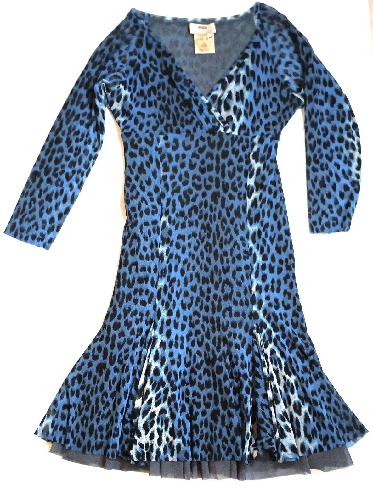 FUZZI Mesh Leopard Printed V Neck Flared Dress Lo… - image 2