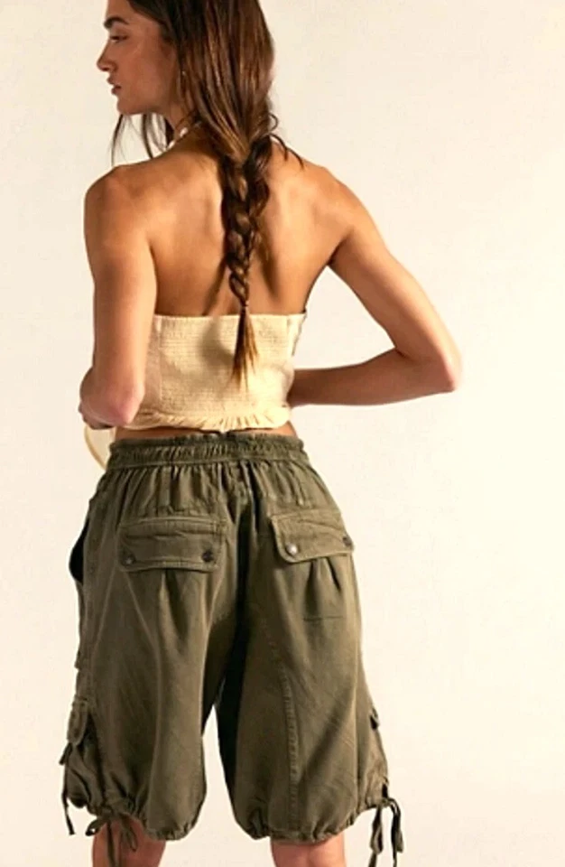 Free People мы бесплатный закат парашют шорты эластичный пояс галстук зеленый XS новый - Изображение 4 из 4