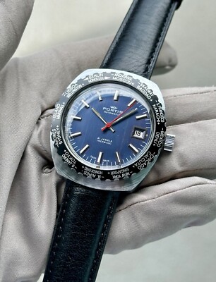 Vintage Fortis Blue Dial World Time Bezel Automatic 37mm Watch