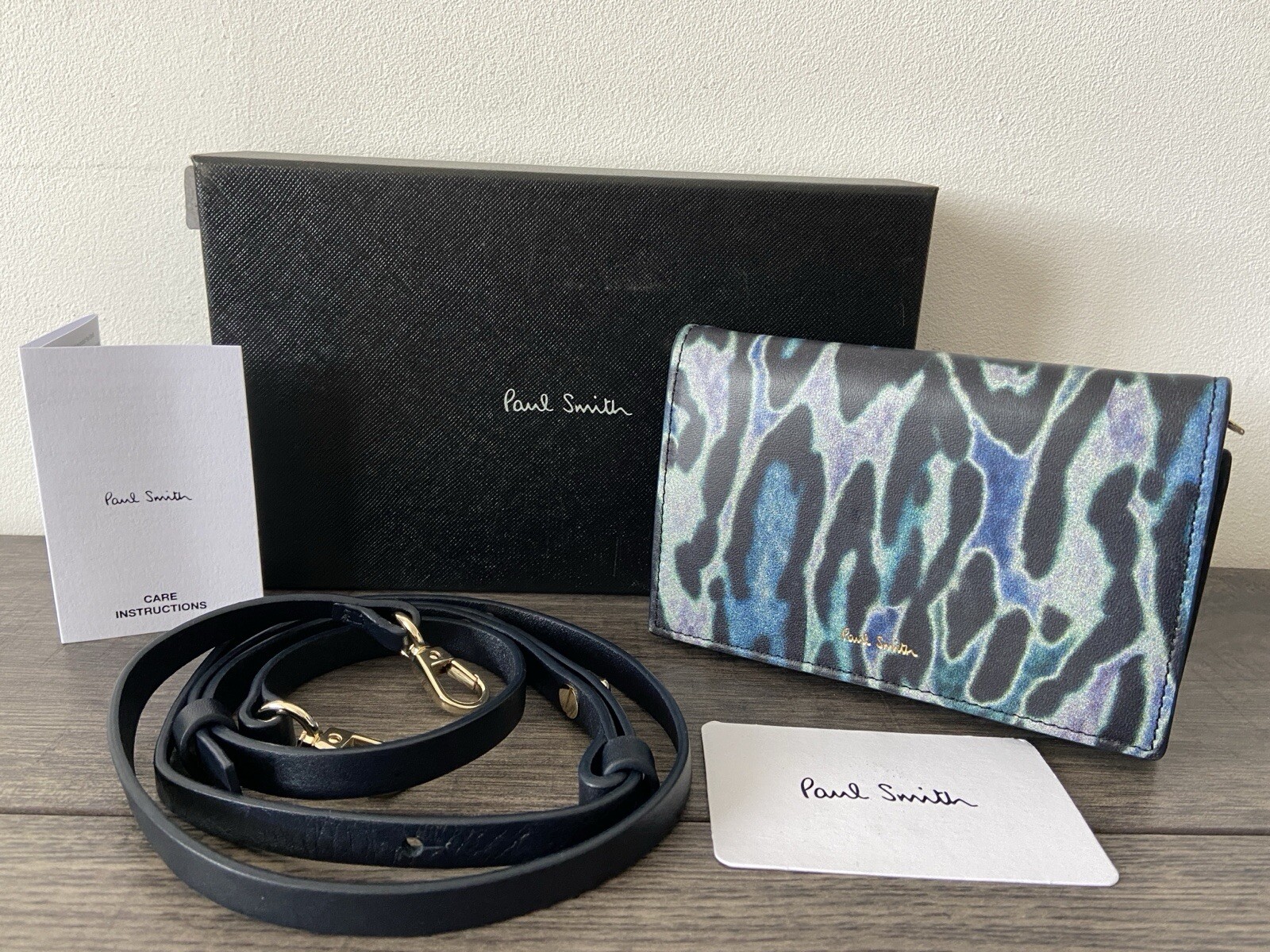 PAUL SMITH LEOPARD PRINT LEATHER PURSE WITH STRAP RETAIL £350 BNIB