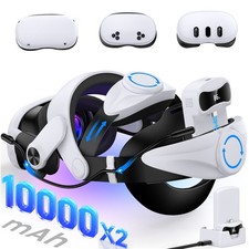 for Meta Quest 3S/3/2 Adjustable VR Headset Strap w/2 10000mAh Hot-Swap Battery