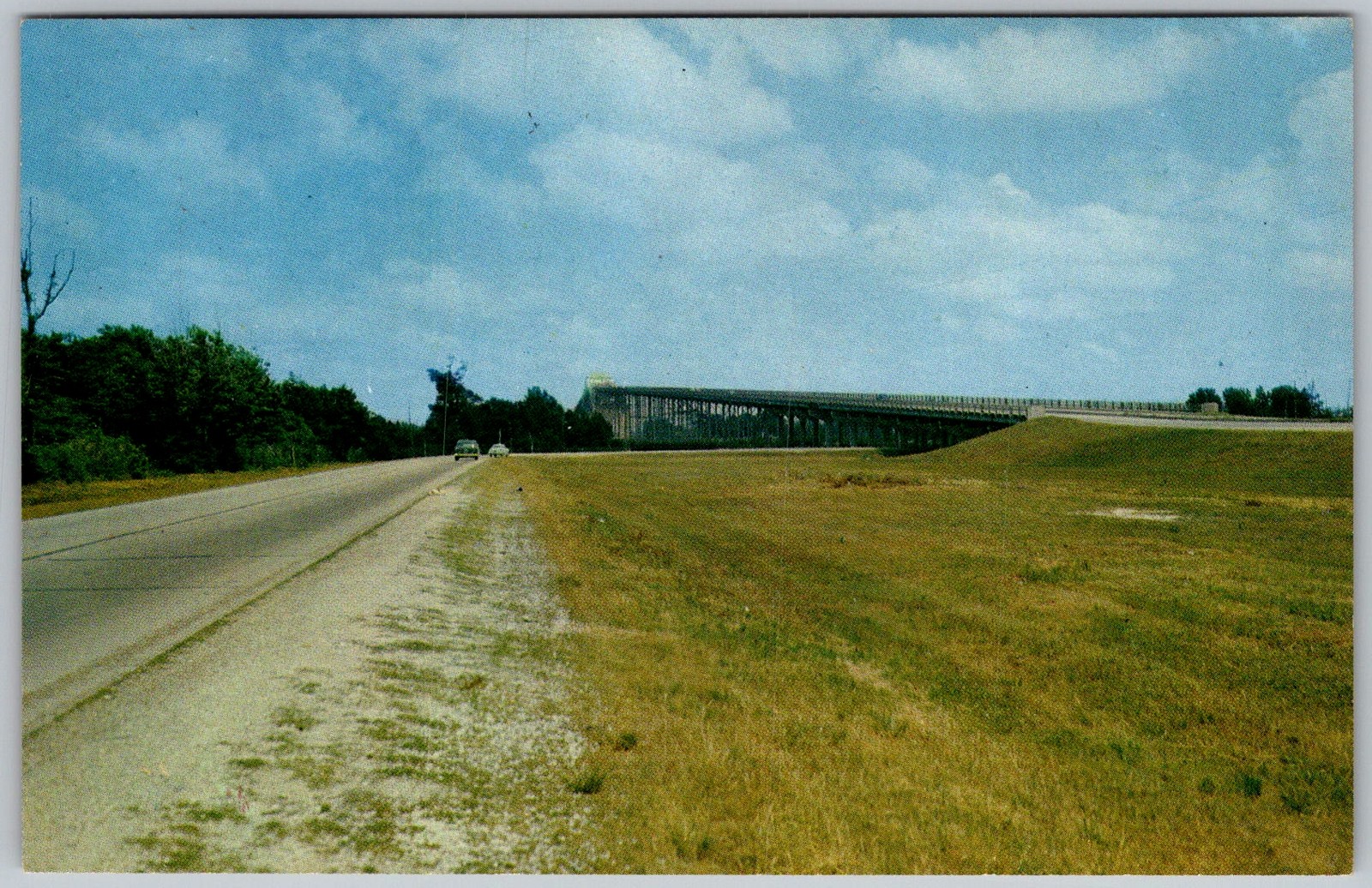 Vtg Postcard High Bridge Over River Lake Charles, LA 1950s