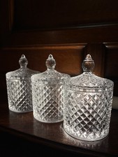 3-Piece Vintage-Inspired Cut Glass Storage Jars Sweet Wedding Set with Lids