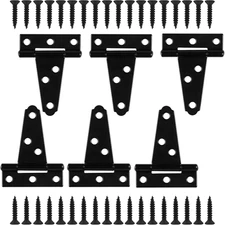 6 Pack 2 Inch T Strap Hinges, Shed Door Gate Hinges, Heavy Duty Black Outdoor Te