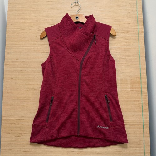 Macpac Womens Asymmetrical Zip Wrap Vest Burgundy Heather Grid Fleece Size 10