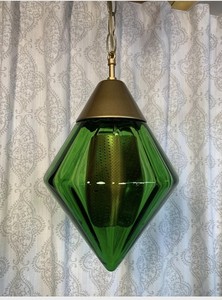 1 each Cool Diamond Shaped Real Green Glass Swag Lamp.