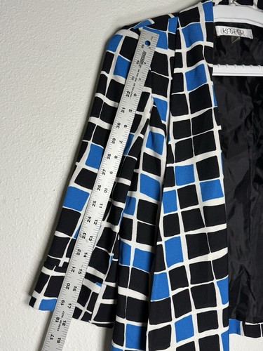 KASPER Womens Open Front Blazer Size 6 Multicolor Blue Black Squares Surf Multi - Picture 4 of 10