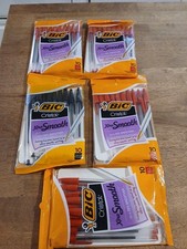 Lot Of 5 BiC Cristal 4 RED INK 1 Black XTRA SMOOTH 10 Pens NEW