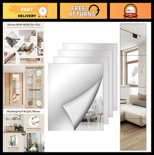 4 Pack Full Length Acrylic Wall Mirror Tiles, 12x12 Inch Shatterproof Sheets for