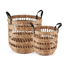Better Homes Gardens Round Woven Storage Baskets Faux Leather Handles 2 Pack