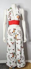Vintage 70s Womens Two Piece Matching Set Halter Top And Pants Butterfly Floral