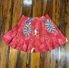 LSH Girls Size 4 Red Pleated Graphic Sun Moon Print Rayon Short Skirt