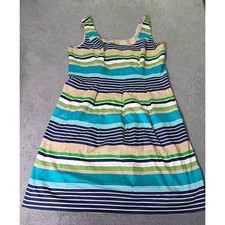 Nine West Womens 18W Sleeveless Dress Multi-Color Striped Pockets Cotton Lined